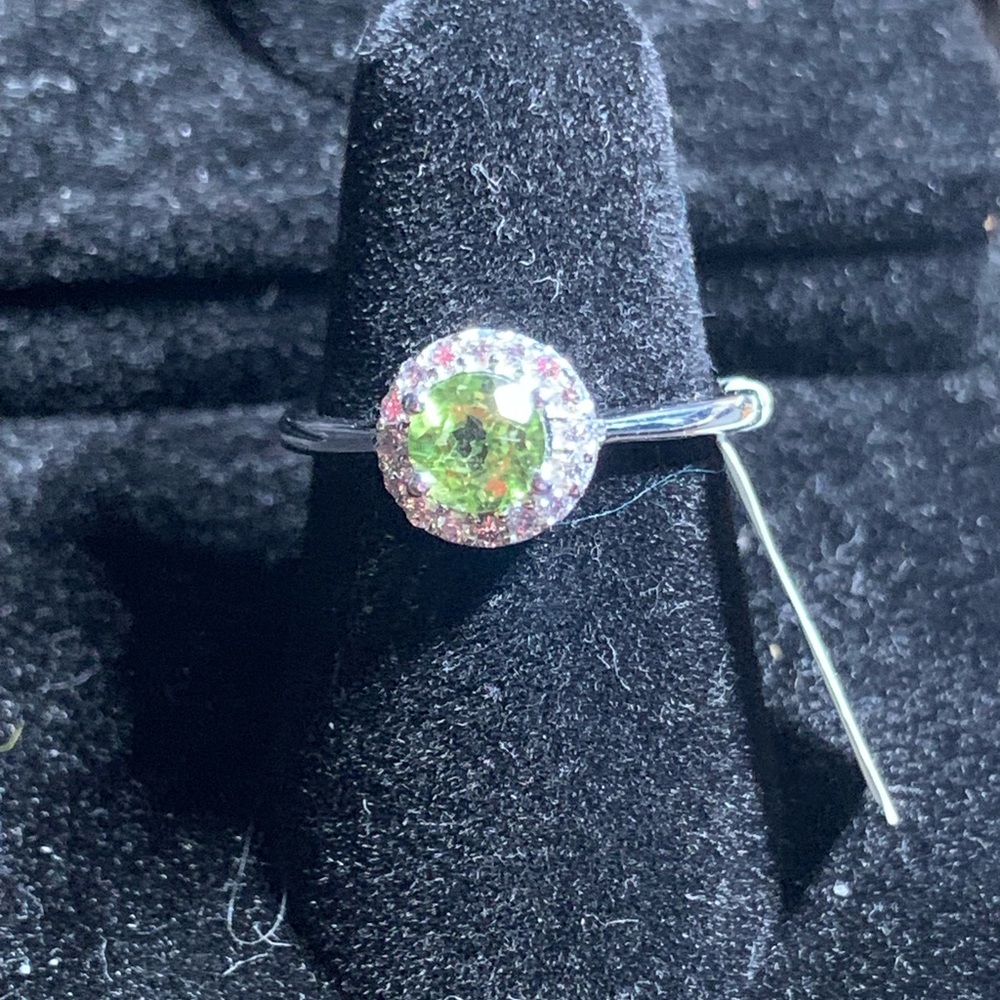 Sterling Silver Peridot Halo Ring